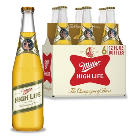 Miller High LifeAmerican Beer, 6 Pack, 12 fl oz Glass Bottles, 4.6% ABV
