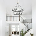 thumbnail image 2 of Aiwen 2 Tiers Round Industrial Oversize Wagon Wheel Chandelier, Matte Black Metal Ceiling Light, 2 of 8