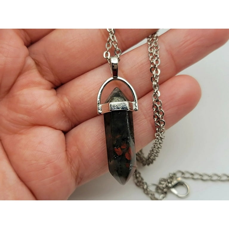 Crystal Necklace Blood Stone Healing Crystal Necklace Silver tone
