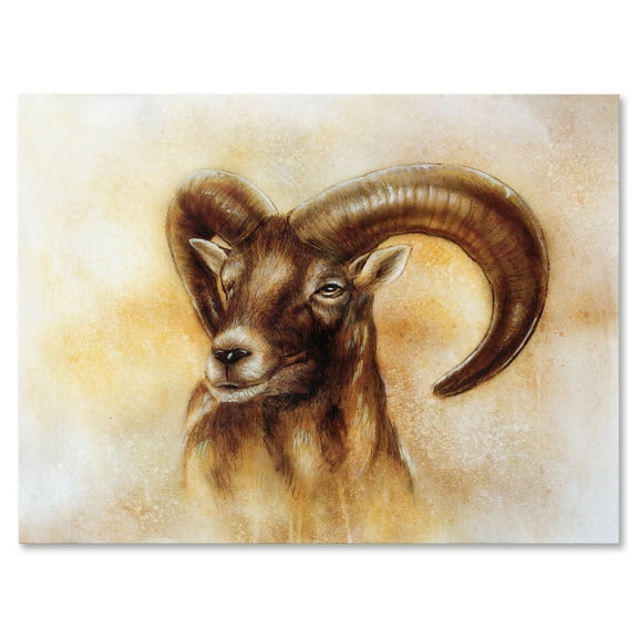 Designart ' Abstract Portrait of Wild Ram With Mighty Horns I ' Modern Canvas Wall Art Print