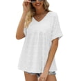 thumbnail image 2 of SWSMCLT Women's Soft Blouse Deep V Neck Top Fashion Fall Slim Fit Shirt Chiffon Short Sleeve Cuffed Sleeve T Shirt White Large, 2 of 4