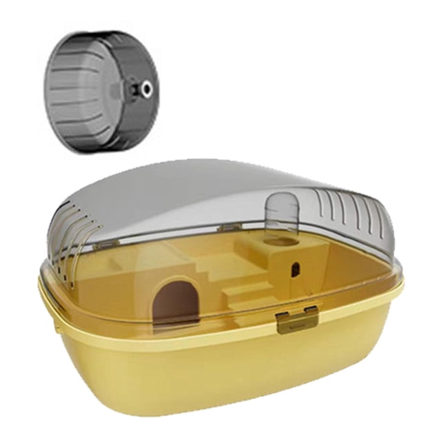 Guardoinrt Large Hamster Cage Rabbit Rats Transparent Hedgehog Portable Hamster Habitat Pink Yellow 35.5x27.5x20cm