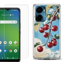 For AT&T Propel 2 5G Phone Case Cover, Shockproof Bumper Hybrid Case with Tempered Glass Screen Protector, by OneToughShield - Cherry Bliss