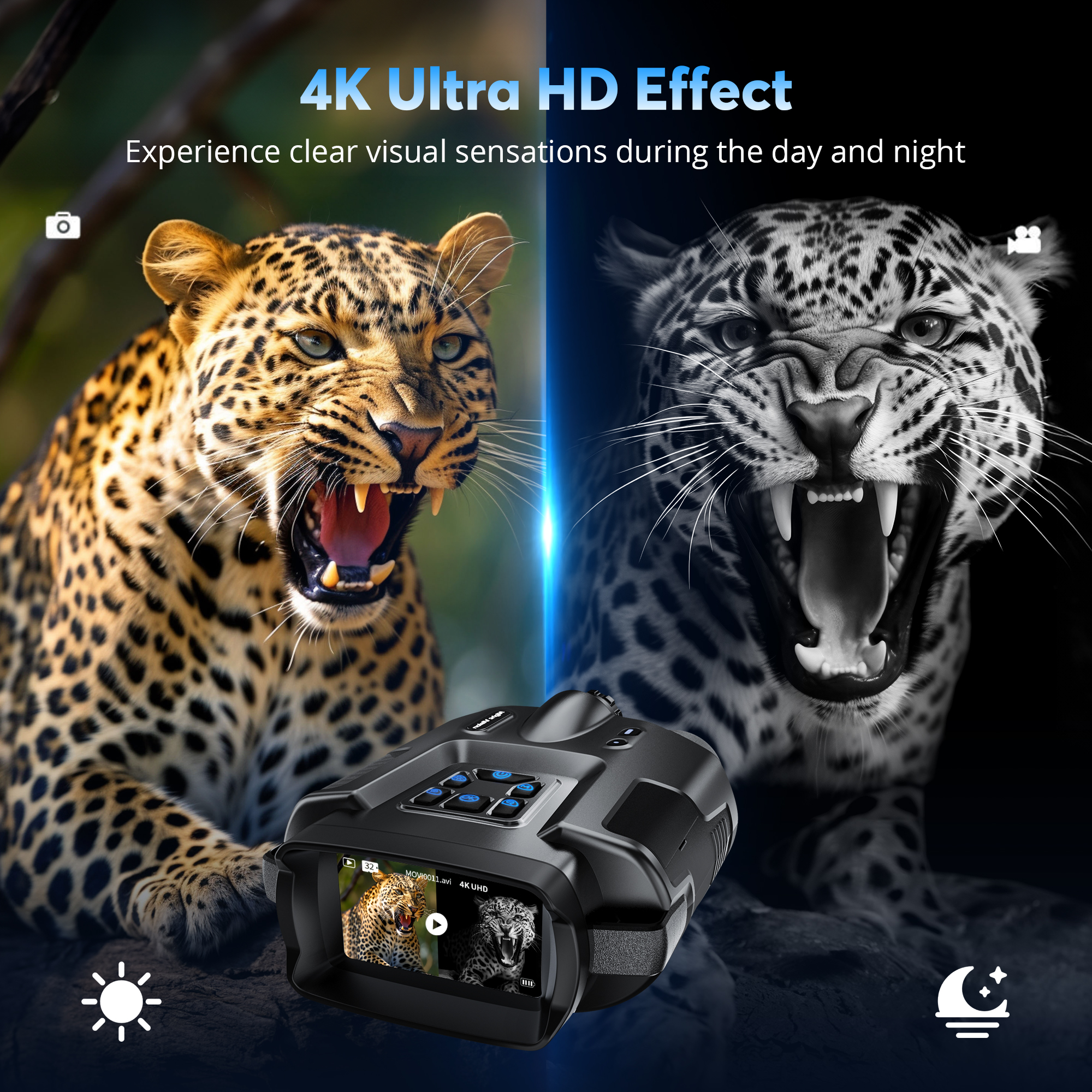 Ruaiok 4K Night Vision Binoculars, 8X Outdoor Night Vision Goggles for Adults Hunting & Camping, IP65 Waterproof and 5000mAh Rechargeable Battery