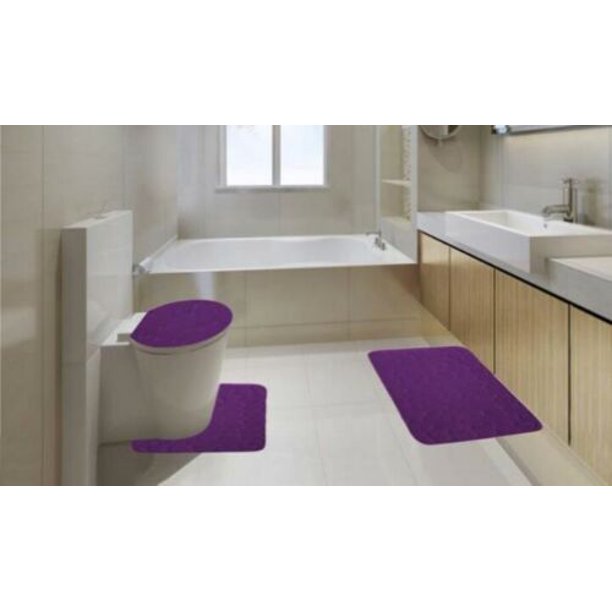 Purple 3 Piece Rock Memory Foam Bathroom Mat Set Flannel Embossed Rug 19 X 30 Contour Mat 19 X19 And Toilet Lid Cover 19 X19 With Non Skid Rubber Back Walmart Com Walmart Com