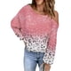 thumbnail image 1 of Top de manga larga con hombros descubiertos, franjas de color cómodas y holgadas, jersey con hombros descubiertos para Navidad, rosa, XXL, 1 of 5