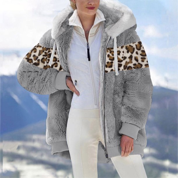 Puntoco, chaqueta informal de manga larga con capucha y cremallera de felpa con estampado de leopardo para mujer, chaqueta de retazos de Color sólido, prendas de vestir, abrigo, liquidación Puntoco Puntoco-2601