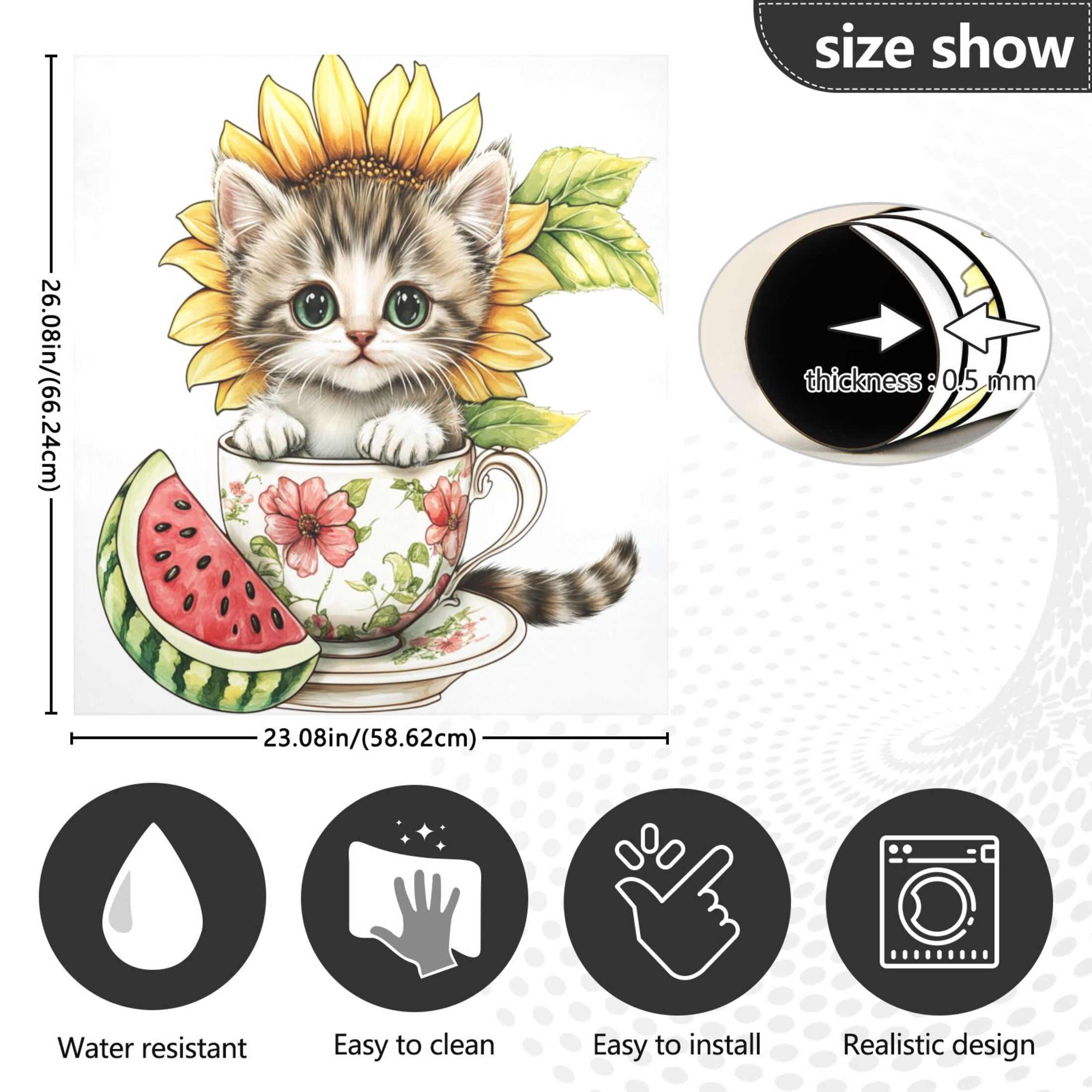 Dishwasher Magnetic Sticker 23x26 Inch Refrigerator Magnetic Sticker Washing Machine Magnetic Sticker Kitchen Panel Magnetic Sticker Home Decor Teacup Black Kitten