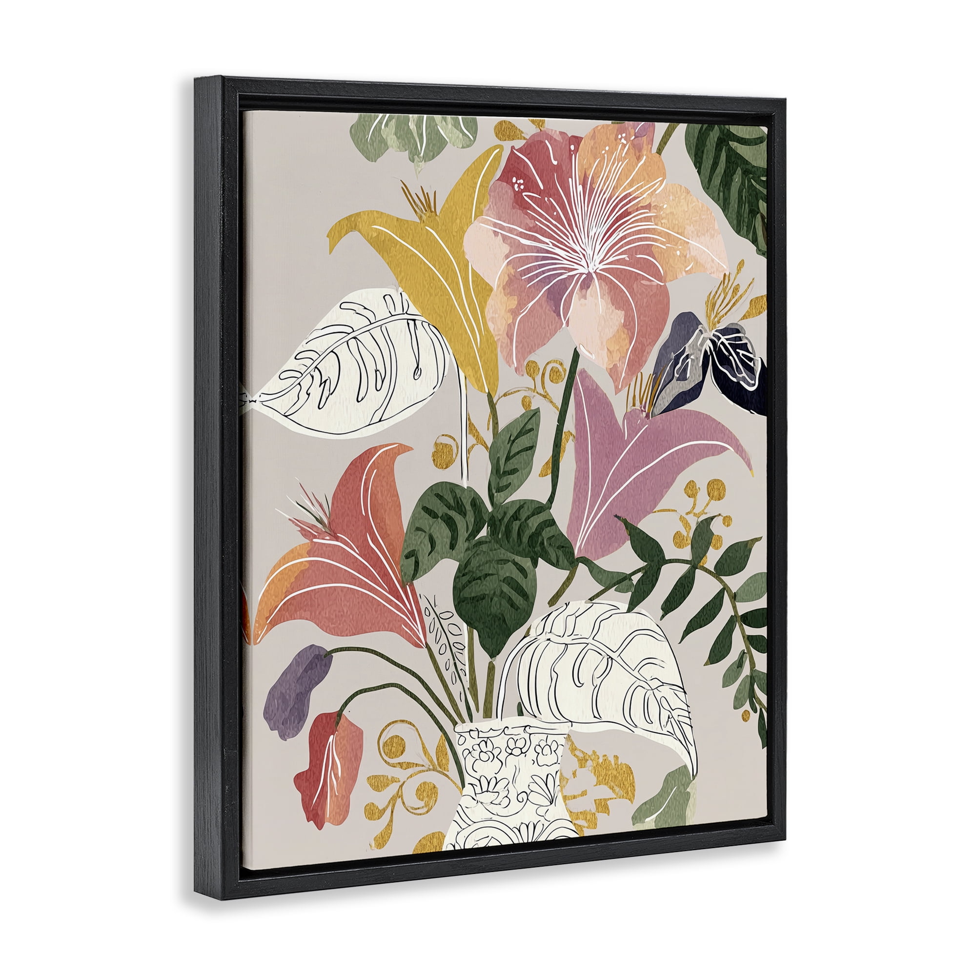 Playful Flower Bouquet Black Framed Floater Canvas Wall Art, design by Annabelle Hall