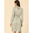 thumbnail image 4 of DARING DIVA Floral Print Long Sleeve Tie Waist A-line Dress XS Pea Green, 4 of 6