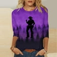 thumbnail image 2 of Aboser Western Cowboy Tops for Women Trendy 3/4 Sleeve Printed Shirts Plus Size Casual T Shirt Funny Round Neck Tunic Top Cozy Soft Pullover Blouses, 2 of 6