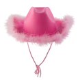 thumbnail image 1 of Sombrero de vaquero rosa de moda para mujer con ala de plumas esponjosas, tamaño adulto, sombrero de vaquero occidental para mujeres y niñas, 30*40cm, 1 of 5