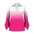 thumbnail image 6 of Olyvenn Womens Summer Tops,Women's Casual Collared V-Neck Petal 3/4 Sleeve Gradient Blouse Stylish Lightweight Top for Everyday Wear Hot Pink XXL, 6 of 7