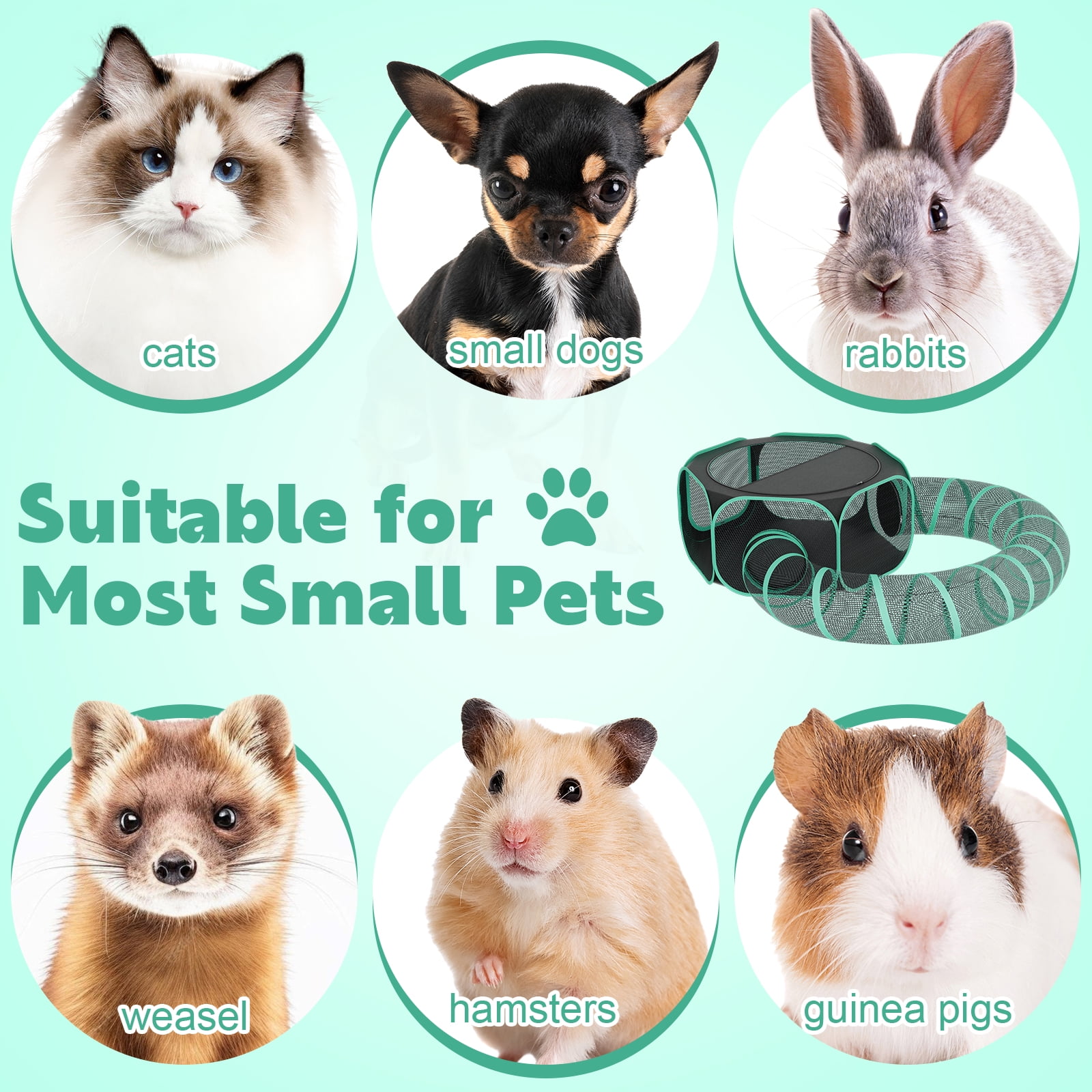 Hutact All-in-1 Pet Playpen with Tunnel for Cats Rabbits Exercise, 47" Portable Cat Playpen with Shade Top for Indoor/Outdoor Travel Small Dog Playpen