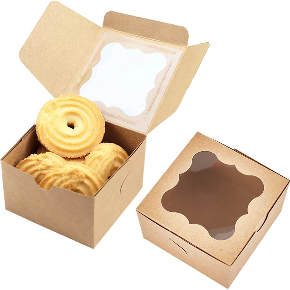 100 Boîtes Papier Kraft Avec Fenêtre 7.5x7.5x3cm - Emballage Cookies Savon Macarons Noir