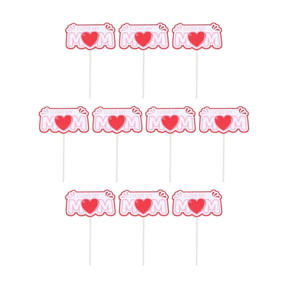 10 Pieces Cupcake Picks, Cake Toppers, Mother's Day DIY Happy Mother's Day Cake Topper, Cake Insert for Anniversary, Birthday Gathering love mom