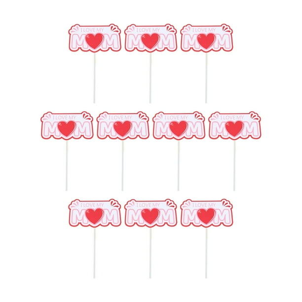 10 piezas de adornos para cupcakes con texto "Happy Cake Topper", decoración para hornear, adornos de papel para cupcakes DIY amar a mamá