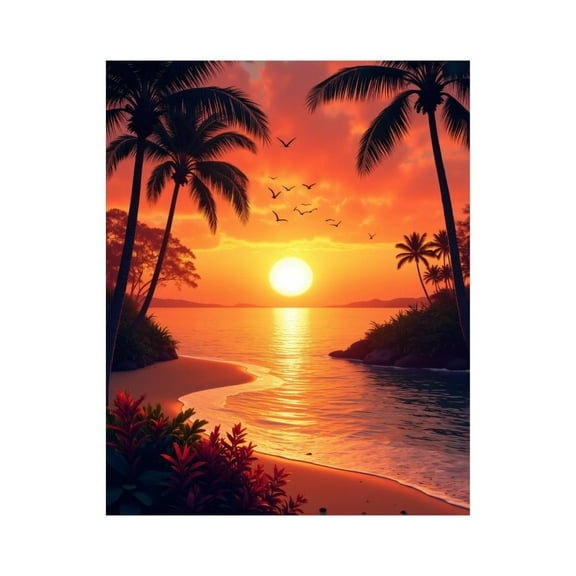 Paint By Numbers Kit for Adults Beginner - DIY Tropical Sunset Beach Landscape Canvas Painting Kits for Adults, Frameless Paint By Number for Adults for Home Wall Decor 16x20 Inch