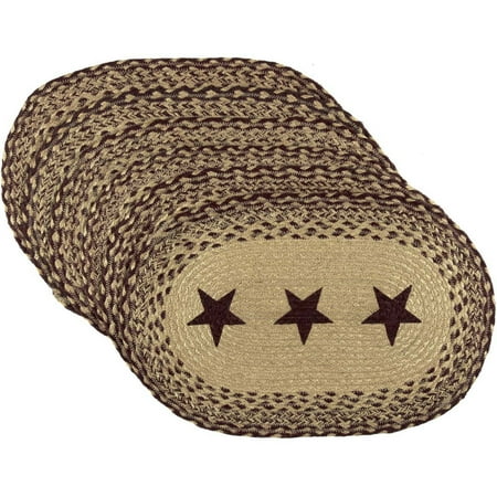 Oval Placemat Gifts - Burgundy Red Primitive Tabletop Kitchen Cody Burgundy Jute Stars Jute Stenciled Star Oval Placemat Set of 6