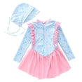 thumbnail image 6 of Swimsuit for Girls Girl's Long Sleeve Skirt Style One Piece Swimsuits with Sun Hat Toddler Bathing Suit Girl Blue 4-6 Years, 6 of 7