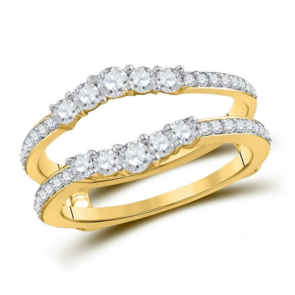 14kt Two-Tone Yellow Gold Womens Round Diamond Wrap Ring Guard Enhancer 3/4 Cttw