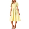 thumbnail image 2 of INSPIRE CHIC Women's Gingham Dress Summer Ruffle Trim V Neck Button Decor Flowy Midi Dresses L Yellow, 2 of 6