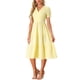 thumbnail image 2 of Vestido de cuadros para mujer Inspire Chic, vestido midi con volantes, escote en V, decoración de botones, color amarillo, talla S, 2 of 6