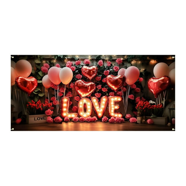 Décoration de Porte de Garage pour la Saint-Valentin, Drapeau Suspendu pour Patio et Fête