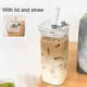 thumbnail image 3 of Square Heat Resistant Coffee Glass Cup with Lid and Straw Transparent Milk Tea Juice Cups Coffee Mu, 3 of 5