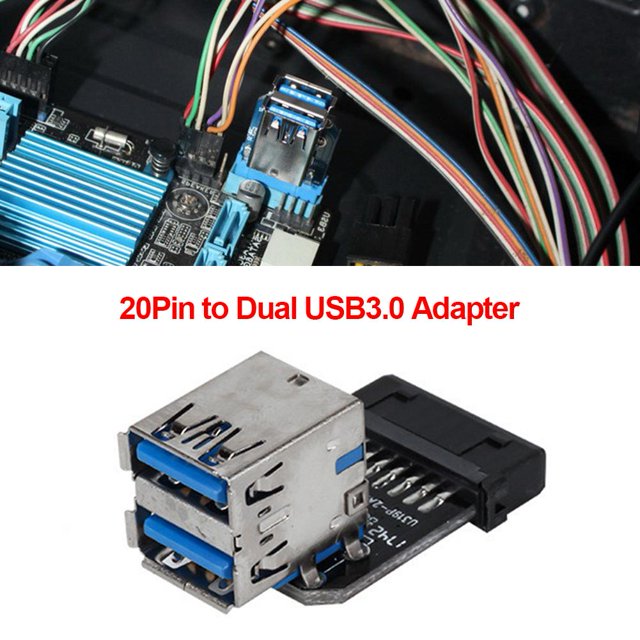 Adaptador de placa base USB 3.0 de 20 pines hembra a USB 3.0 doble tipo A hembra (B)