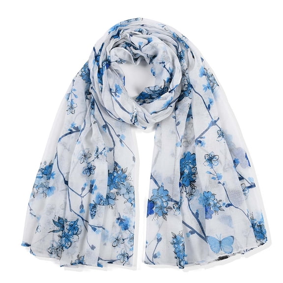 Blue Scarfs Scarf Women Fashion Floral Printing Paris Gauze Scarf Tie Scarf Prevents In Cape Large Scarf
