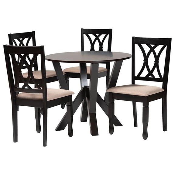Baxton Studio Irene Sand Fabric and Dark Brown Finished Wood 5-Piece Dining Set