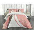 thumbnail image 3 of Ambesonne Pink Quilted Bedspread Set 3 Pcs, Bride Groom Dancing Floral, King Size, Pink Black White, 3 of 5