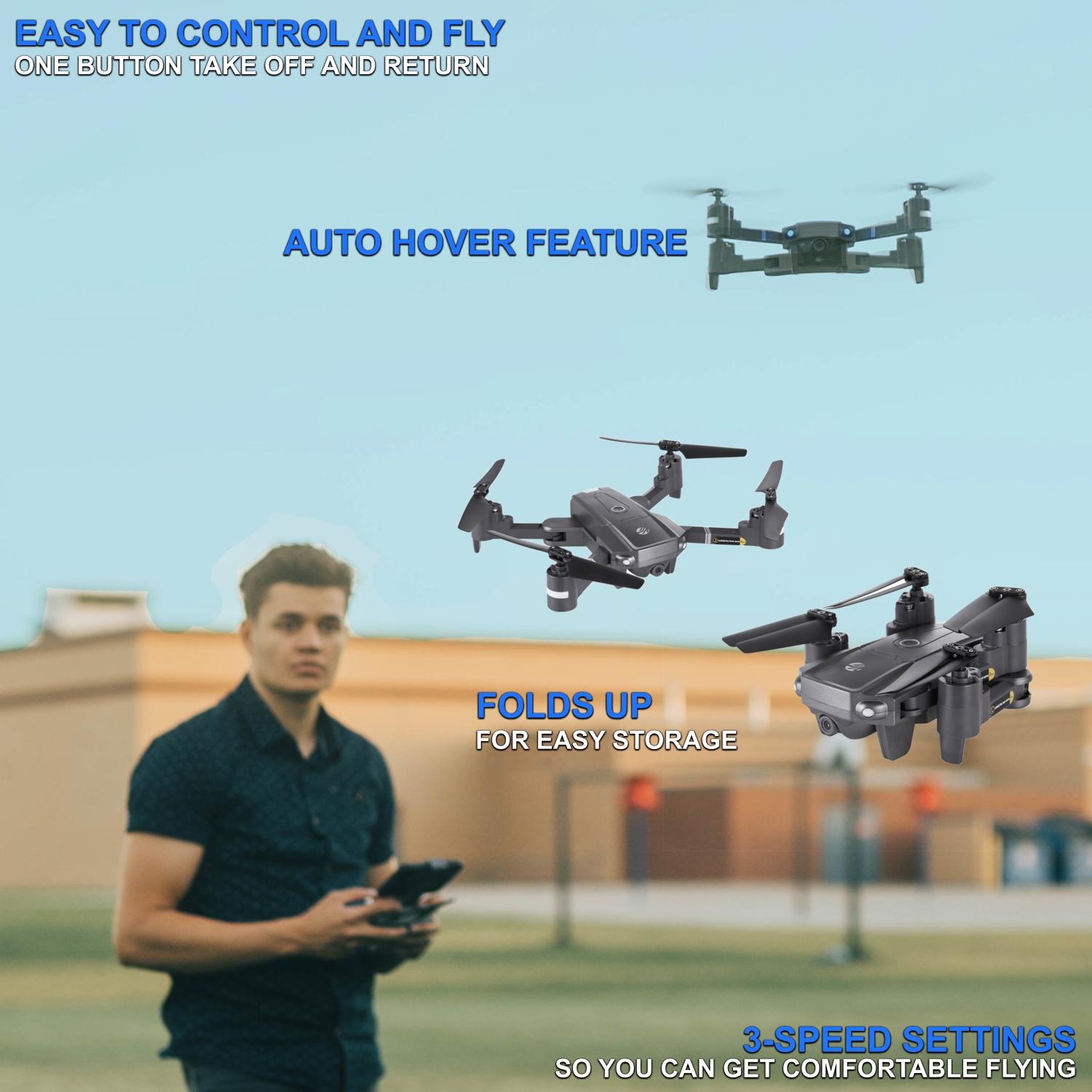 Vivitar VTI Skyhawk Foldable Live HD Video Camera Drone 1080P RC Quadcopter for Beginners Black - image 3 of 18