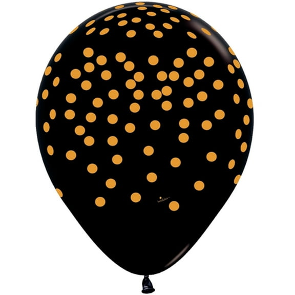 12 Gold Confetti Black Latex Balloons 11"