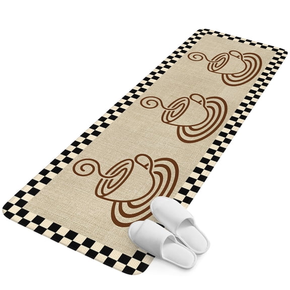 Runner Rug 15.7"x47.2", Beige Coffee Non Slip Backing Floor Mats Area Rugs, Absorbent Muddy Dirt Trapping Carpet for Hallway Entryway Kitchen Bedside Farmhouse Coffee Cup Black White Plaid