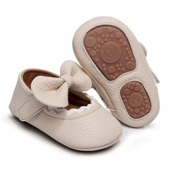Cathalem Girl Shoes Size 4 Girls Single Shoes Ruffles Bowknot First Walkers Shoes Toddler Baby Soft Bottom Shoes for Boys Shoes Beige 18 Months