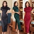thumbnail image 2 of Spring and Autumn Flower Luo Cheongsam Dress Three-Sleeve Long Modified Side Eight-Buckle Double-Layer Cheongsam, 2 of 4