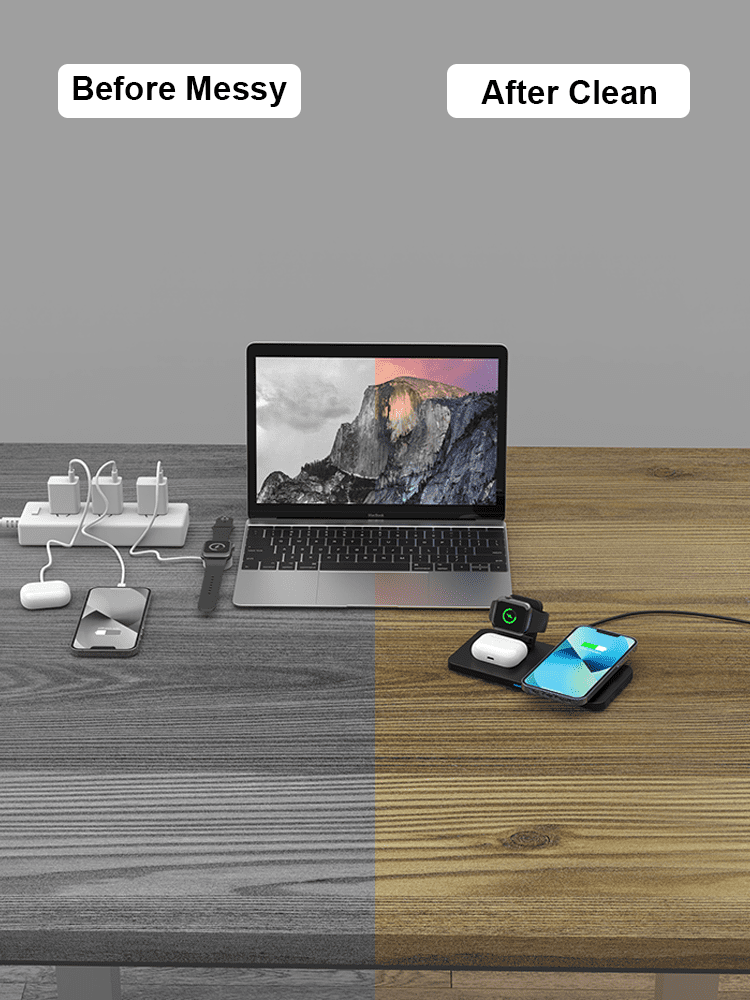YFZN M17 Magnetic Wireless Charger for iPhone: 3 in 1 Travel Charging Station & Desk Accessory for Apple Devices for iPhone 16 15 14 13 12 Pro MaxPlus - Wireless Charging Pad for Apple Watch Series &