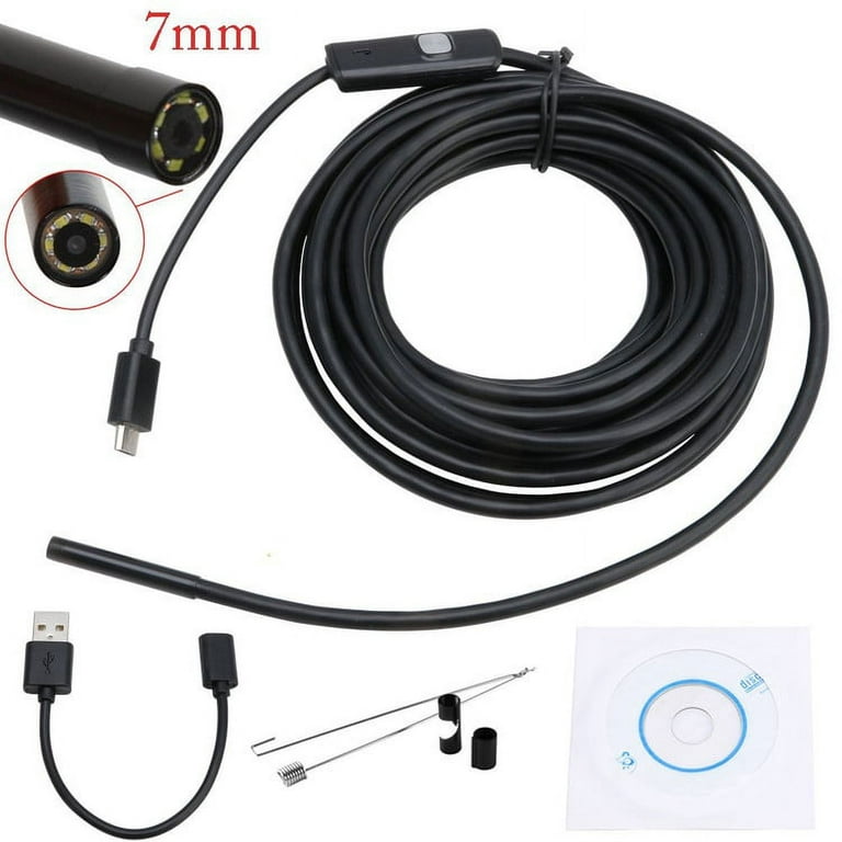 Waterproof HD 2M/7mm Endoscope Lens Mini USB Inspection Camera with 6 LED  Lights Borescope for Android Smartphone/PC/Lapt op