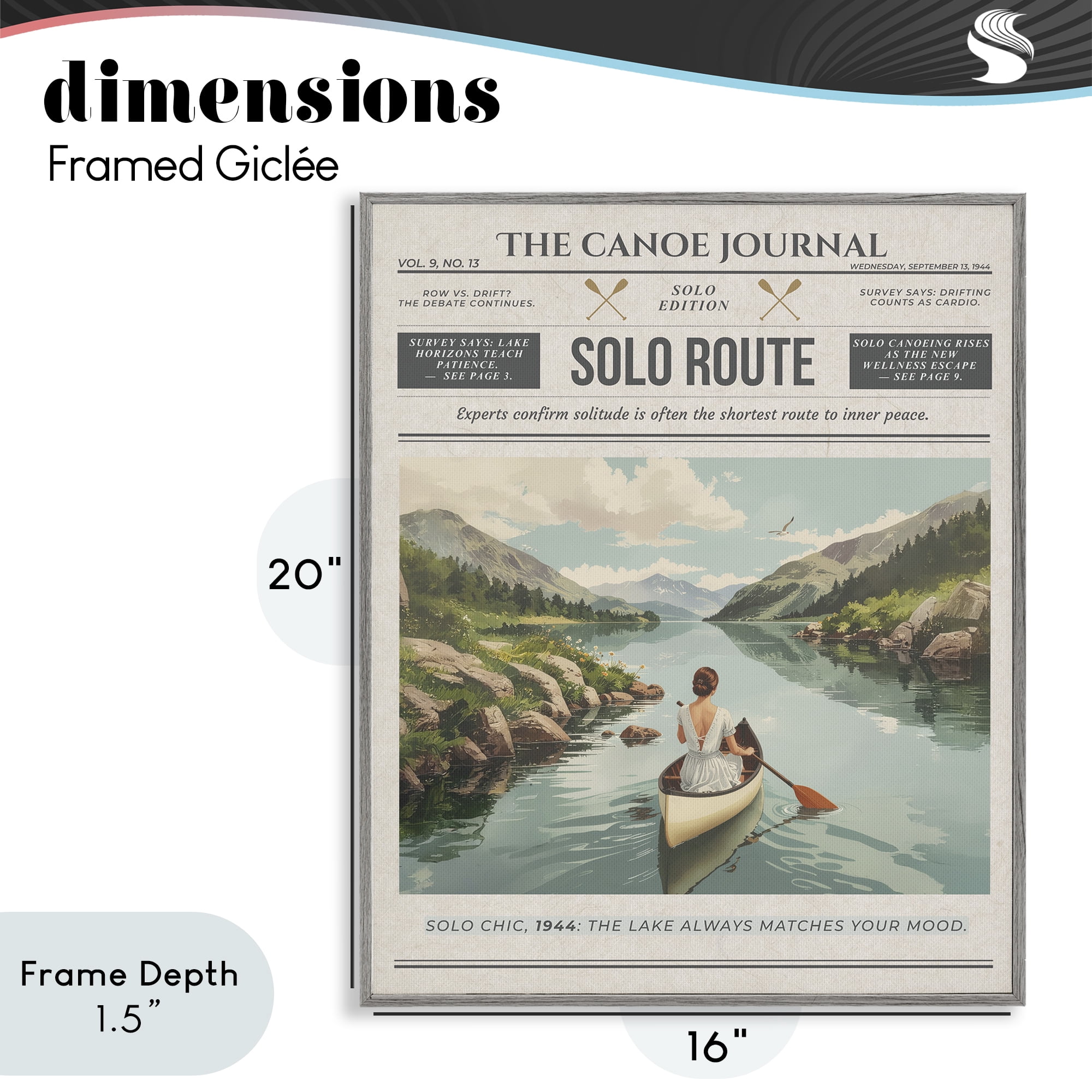 Stupell Industries Canoe Journal Newspaper Gray Framed Giclee Art, design by A Barefoot Stylist