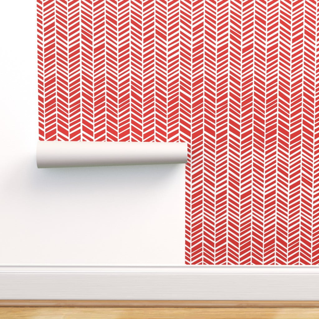 Peel & Stick Wallpaper 12ft x 2ft - Herringbone Poppy Red Cartoon Modern  Mod Chic Geometric Zigzag Arrow Custom Removable Wallpaper by Spoonflower -  