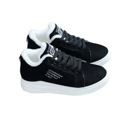 

Ritualay Ladies Snow Boots Wedge Platform Sneakers Plush Lining Warm Casual Shoes Breathable Comfort Winter Shoe Work Walking Lace Up Sneaker Black with Plush Lined 5