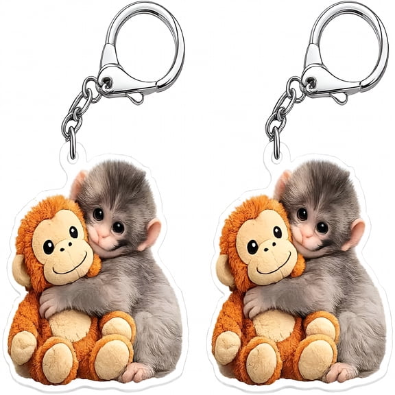 DESIGNICE 2 Pack Punch the Monkey Keychain Cute Monkey Keychain Pendant