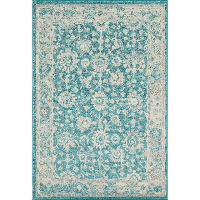 Unique Loom Penrose Vintage Floral Rug 5' 3 x 7' 7 Rectangle Turquoise/Beige