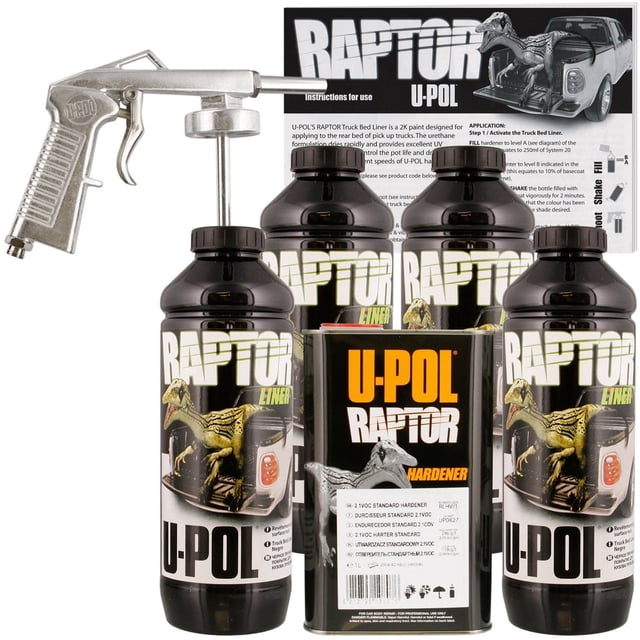 Revestimiento de caja de camión U-POL Raptor de uretano tintable de 4 litros con pistola pulverizadora