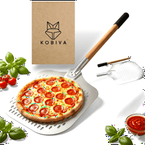 Kobiva Professional Aluminum Pizza Peel with Detachable Wooden Handle, 14 x 12 in Perforated Paddle, Non-Stick Anodized Pizza Shovel for Oven & Grill