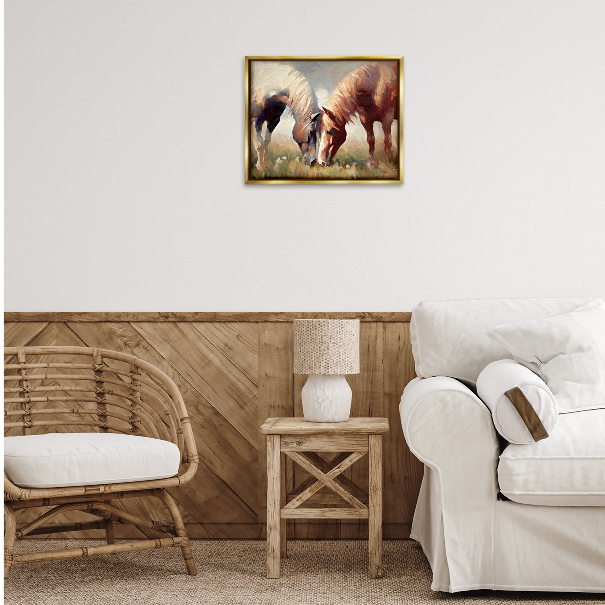 Stupell Industries Horses Touching Noses Animals & Insects Painting Gold Floater Framed Canvas Art Print Wall Art, 21 x 17