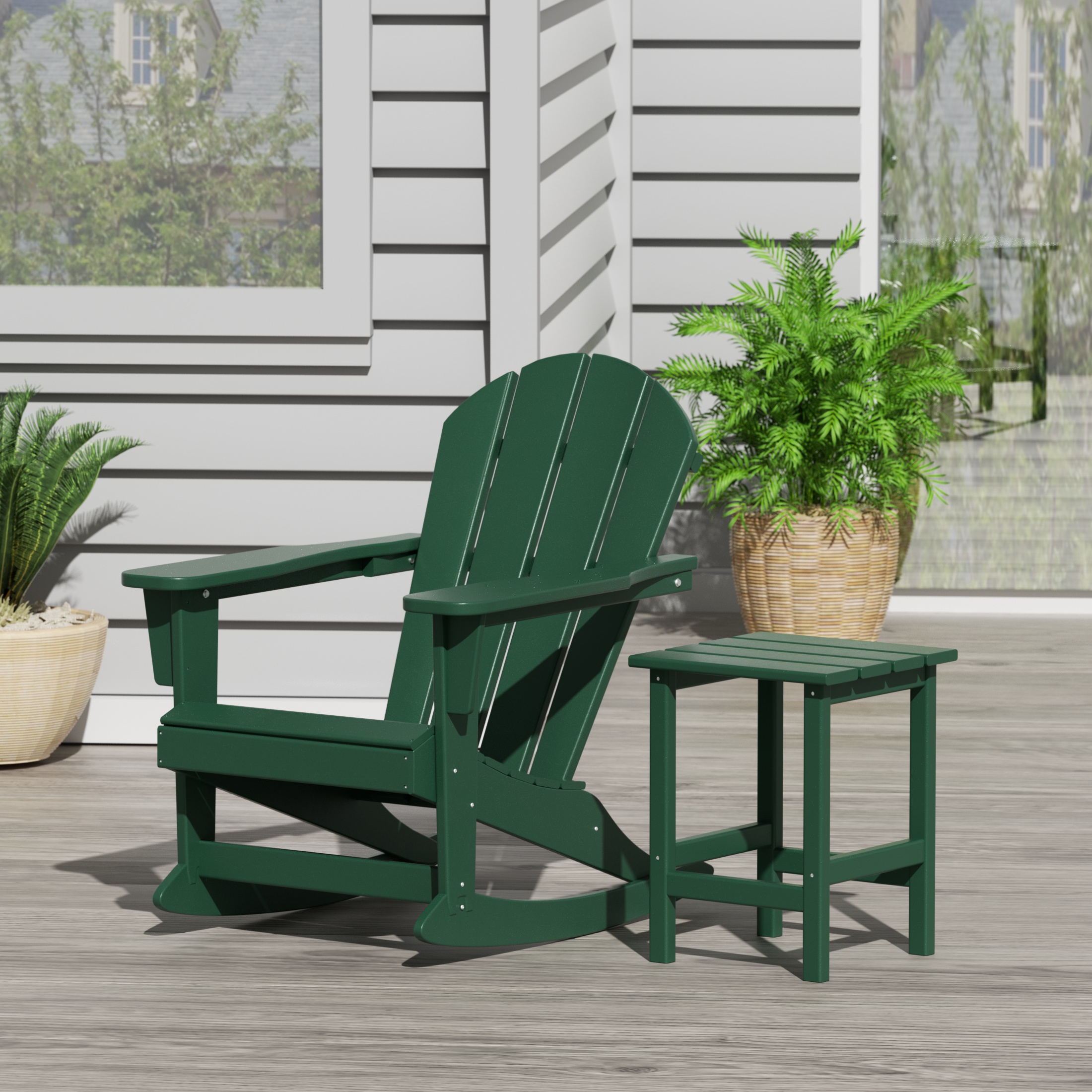 WestinTrends Malibu 3 Piece Outdoor Rocking Chair Set, All Weather Poly Lumber Porch Patio Adirondack Rocking Chair Set of 2 with Side Table, Dark Green - image 3 of 8