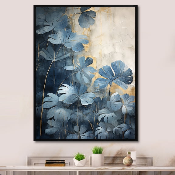 Designart "Expressing The Tropical Vibes In White And Blue" Jungle Floater Framed Canvas Wall Art